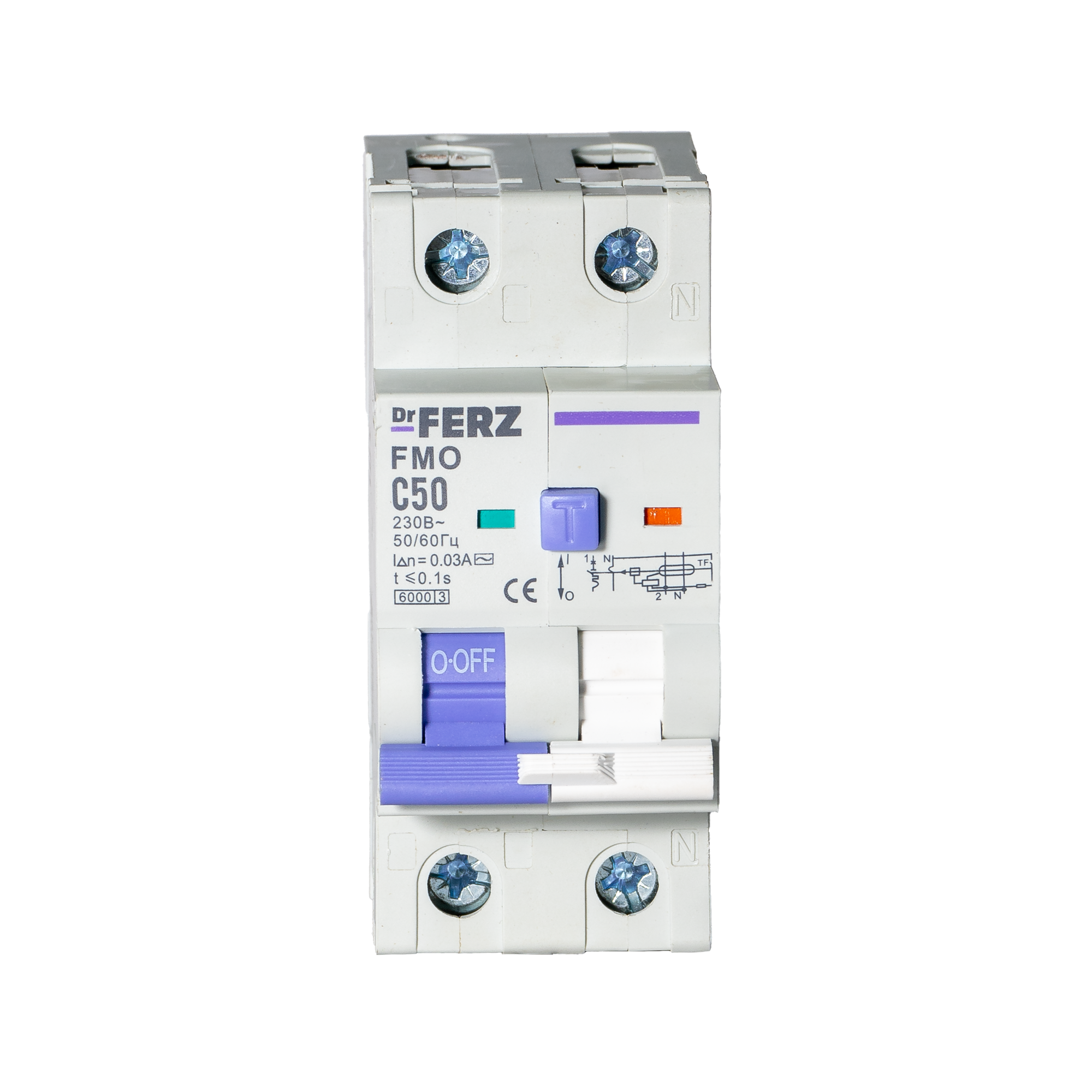 Дифференциальный автомат Dr.Ferz FMO-EL-1P+N 50A 30mA 6kA AC C 2M / 22100216FERZ — фото 2