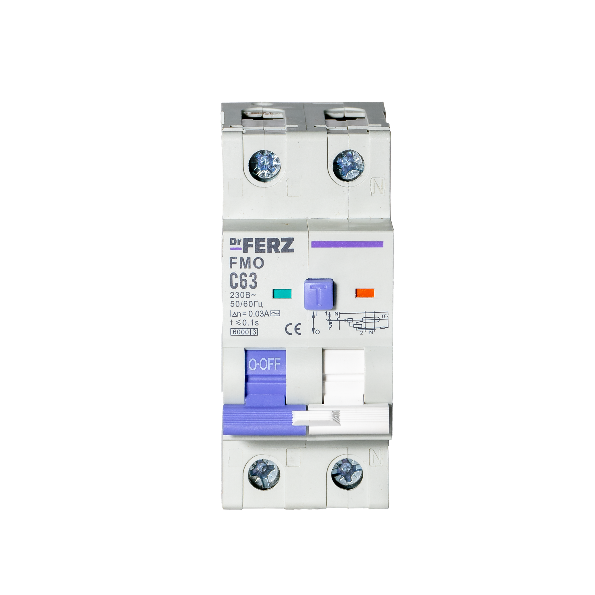 Дифференциальный автомат Dr.Ferz FMO-EL-1P+N 63A 30mA 6kA AC C 2M / 22100217FERZ — фото 2