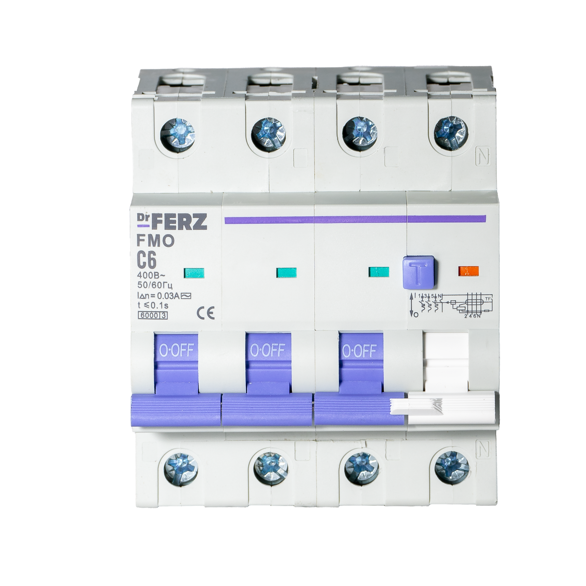 Дифференциальный автомат Dr.Ferz FMO-EL-3P+N 06A 30mA 6kA AC C 4M / 22100218FERZ — фото 2