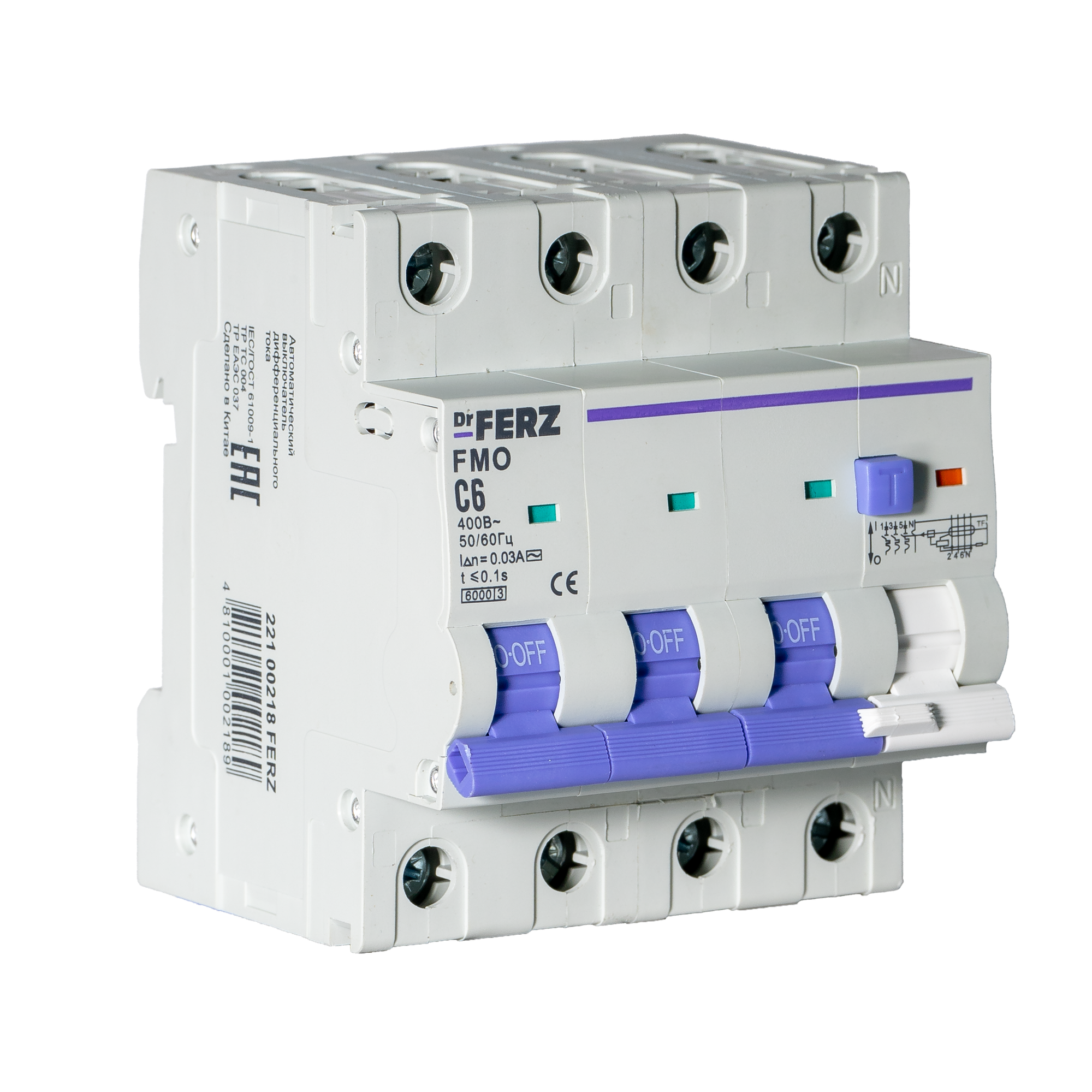 Дифференциальный автомат Dr.Ferz FMO-EL-3P+N 06A 30mA 6kA AC C 4M / 22100218FERZ