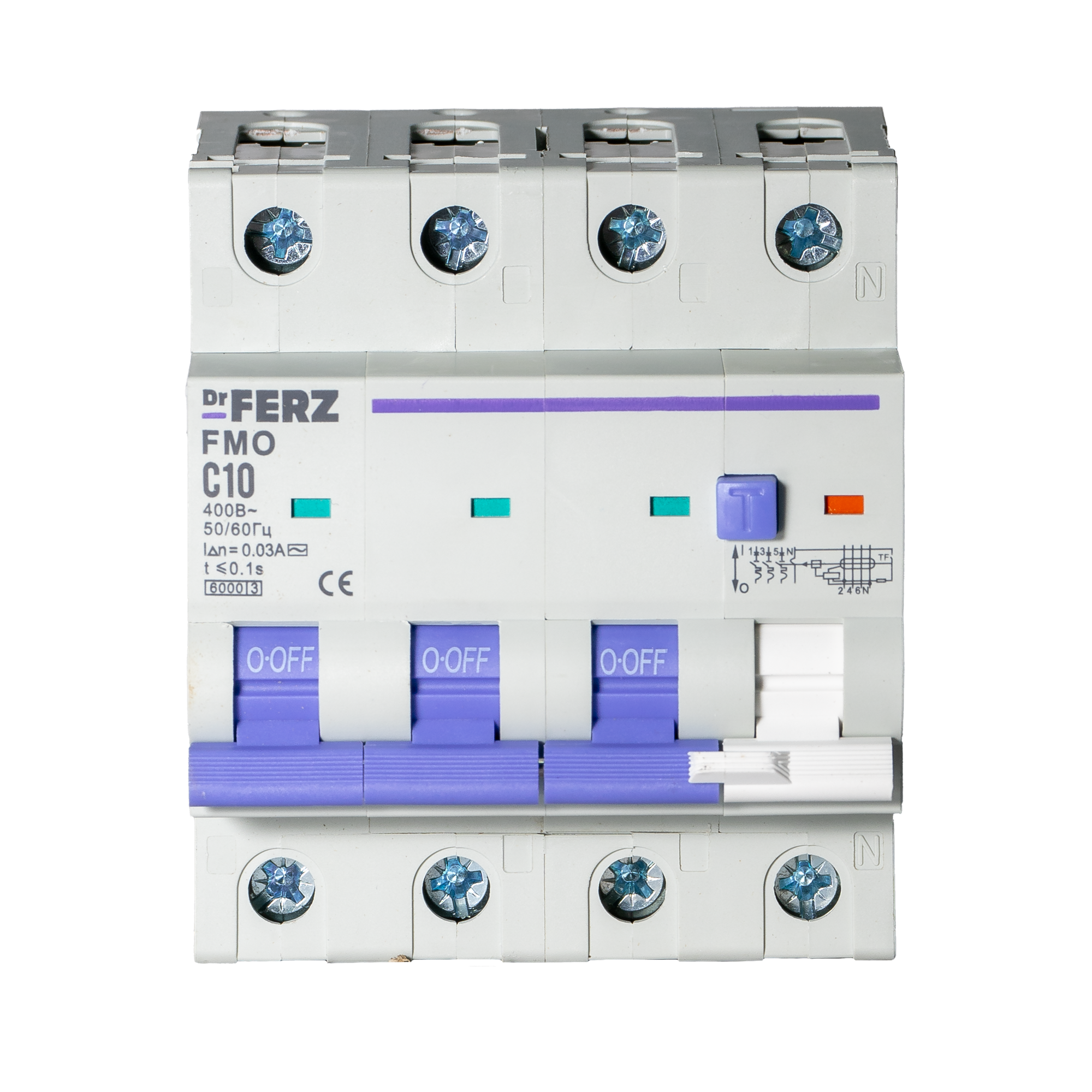 Дифференциальный автомат Dr.Ferz FMO-EL-3P+N 10A 30mA 6kA AC C 4M / 22100219FERZ — фото 2