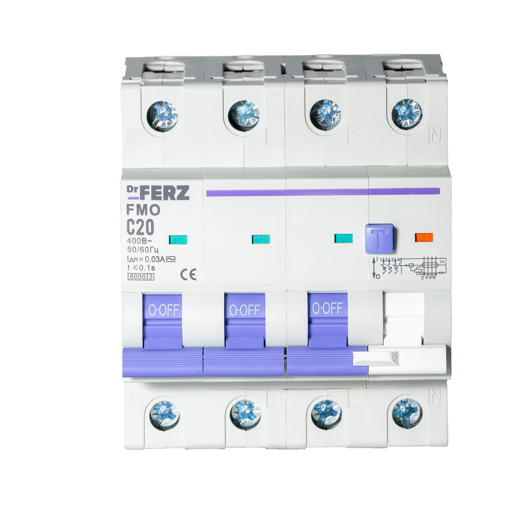 Дифференциальный автомат Dr.Ferz FMO-EL-3P+N 20A 30mA 6kA AC C 4M / 22100221FERZ — фото 2