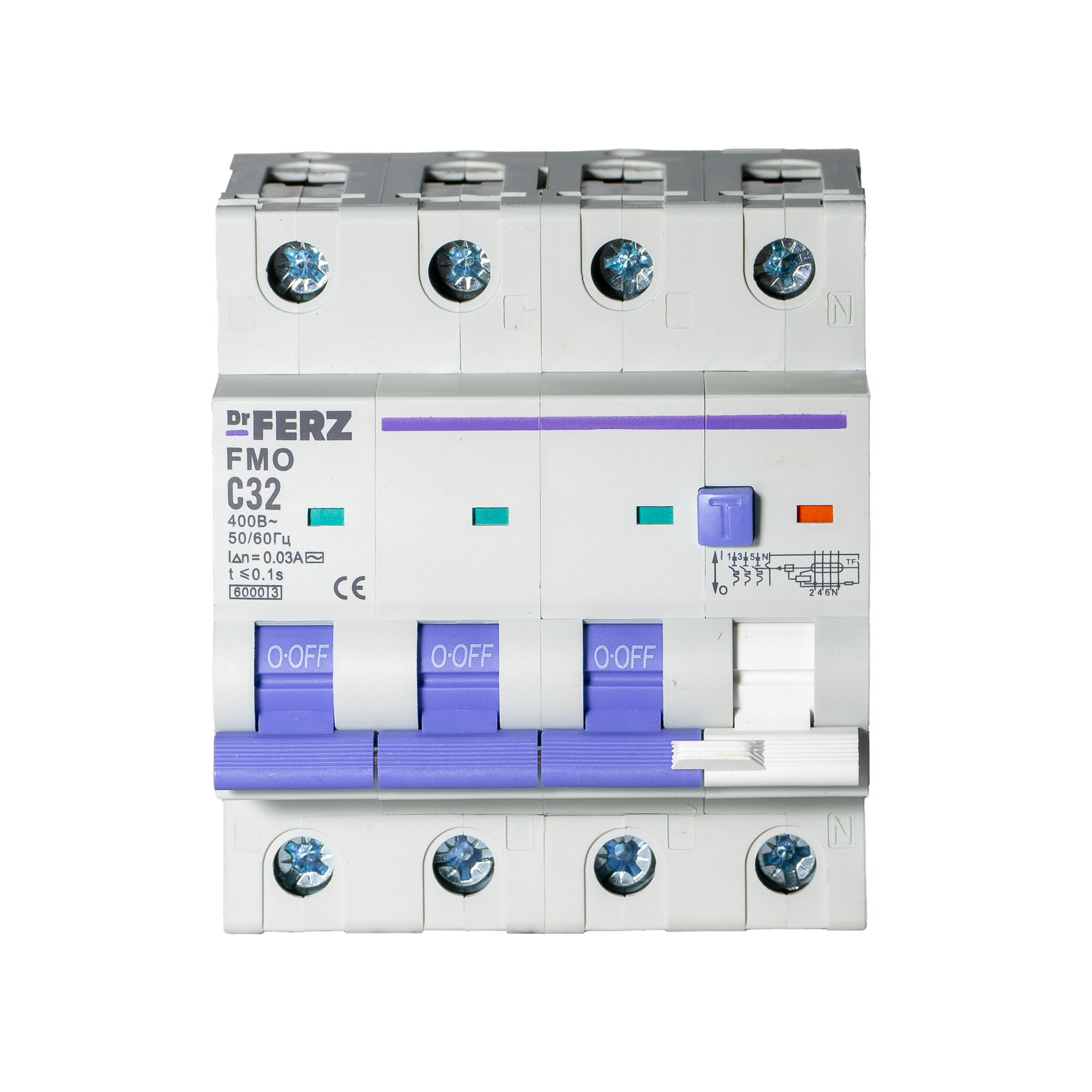 Дифференциальный автомат Dr.Ferz FMO-EL-3P+N 32A 30mA 6kA AC C 4M / 22100223FERZ — фото 2