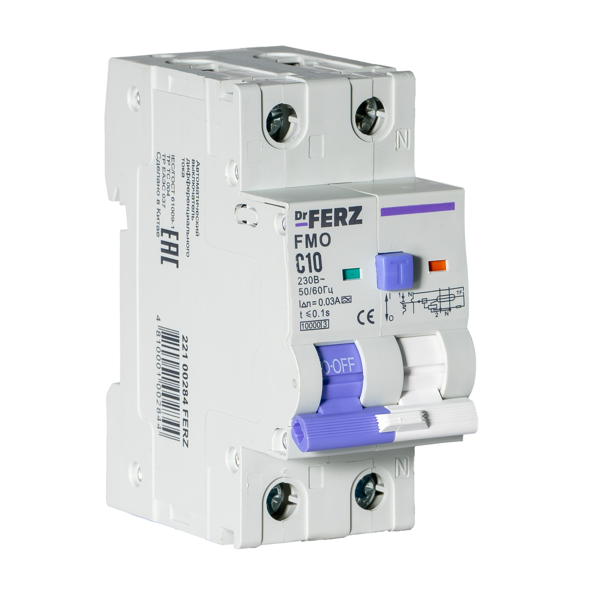 Дифференциальный автомат Dr.Ferz FMO-EM-1P+N 10A 30mA 10kA A C 2M / 22100284FERZ