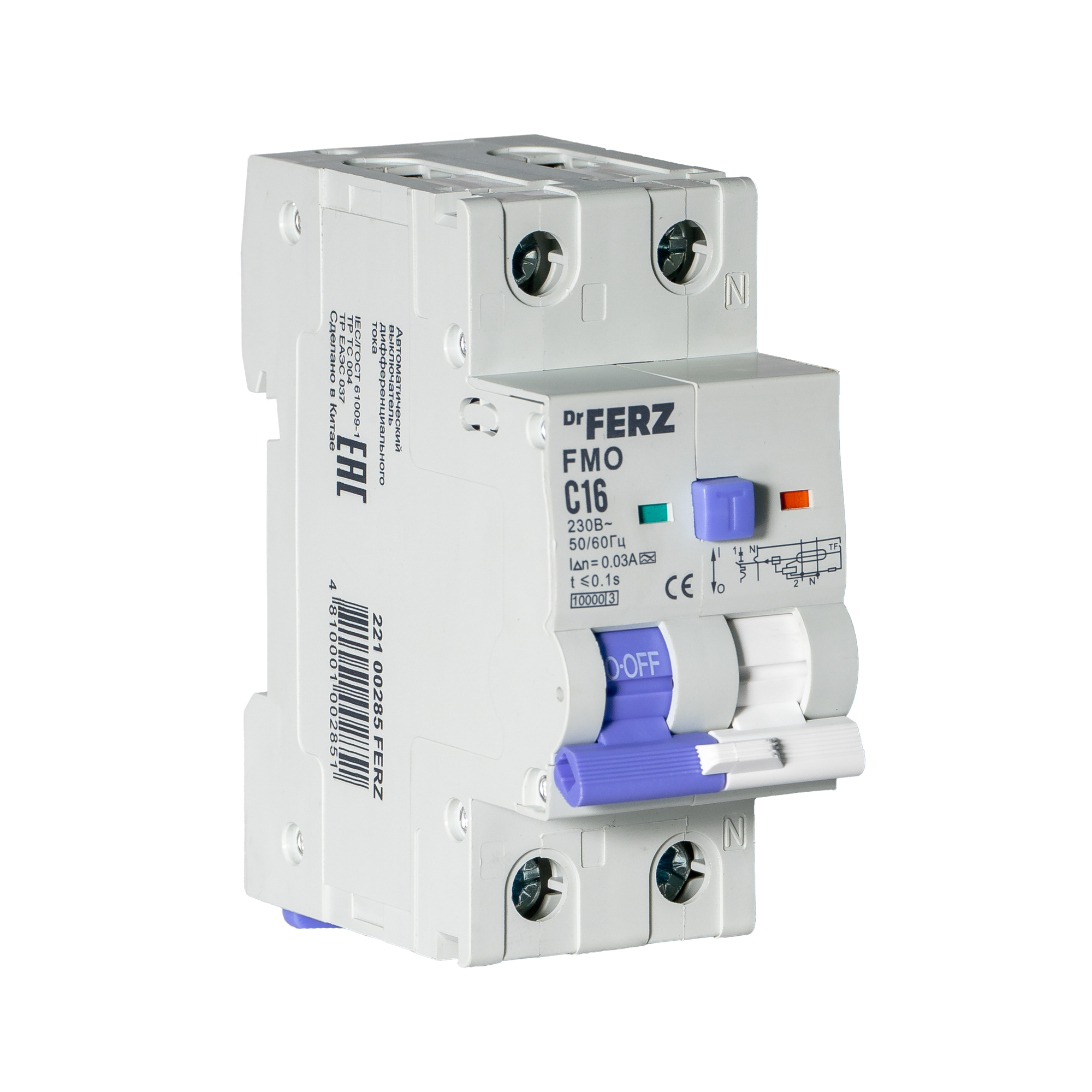 Дифференциальный автомат Dr.Ferz FMO-EM-1P+N 16A 30mA 10kA A C 2M / 22100285FERZ