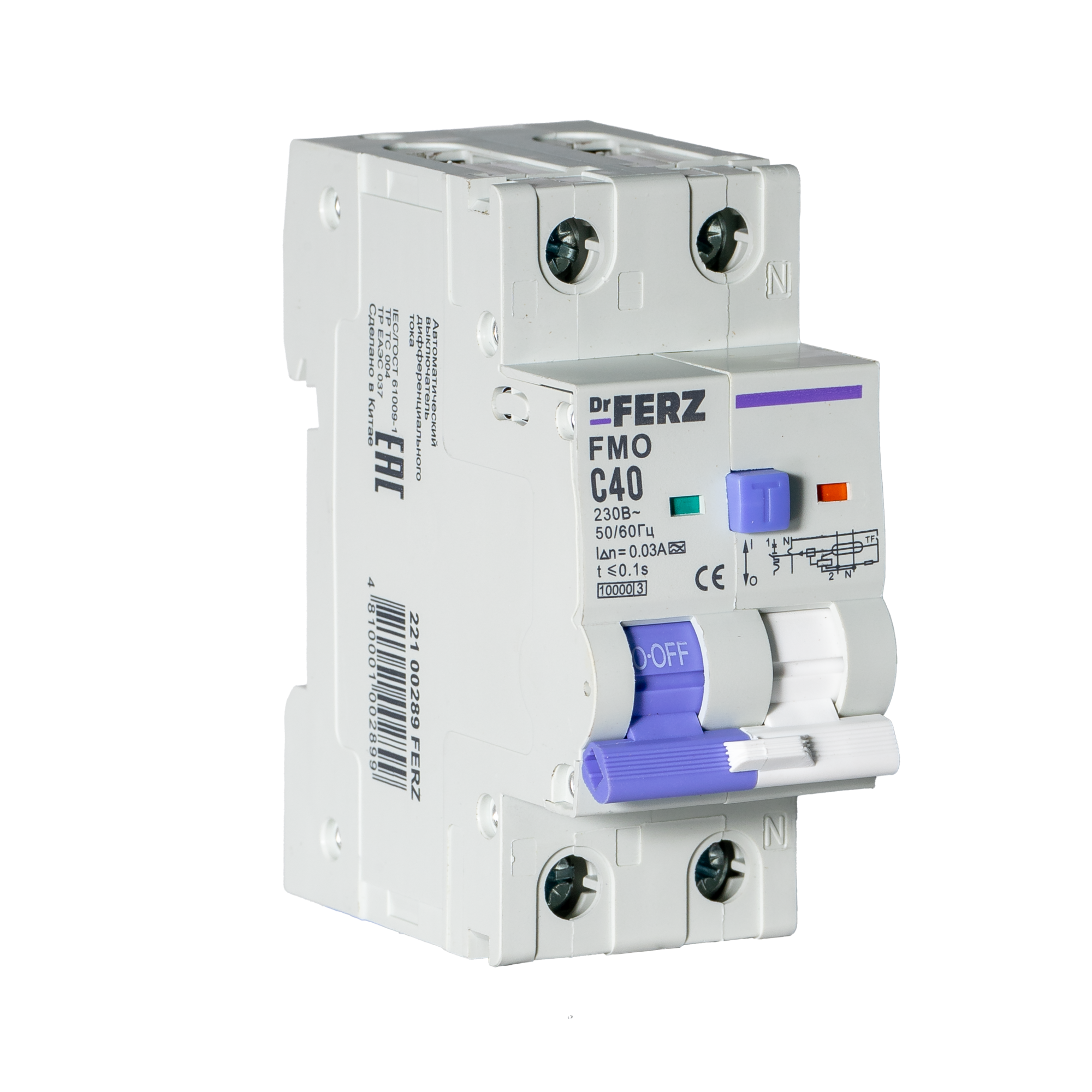 Дифференциальный автомат Dr.Ferz FMO-EM-1P+N 40A 30mA 10kA A C 2M / 22100289FERZ