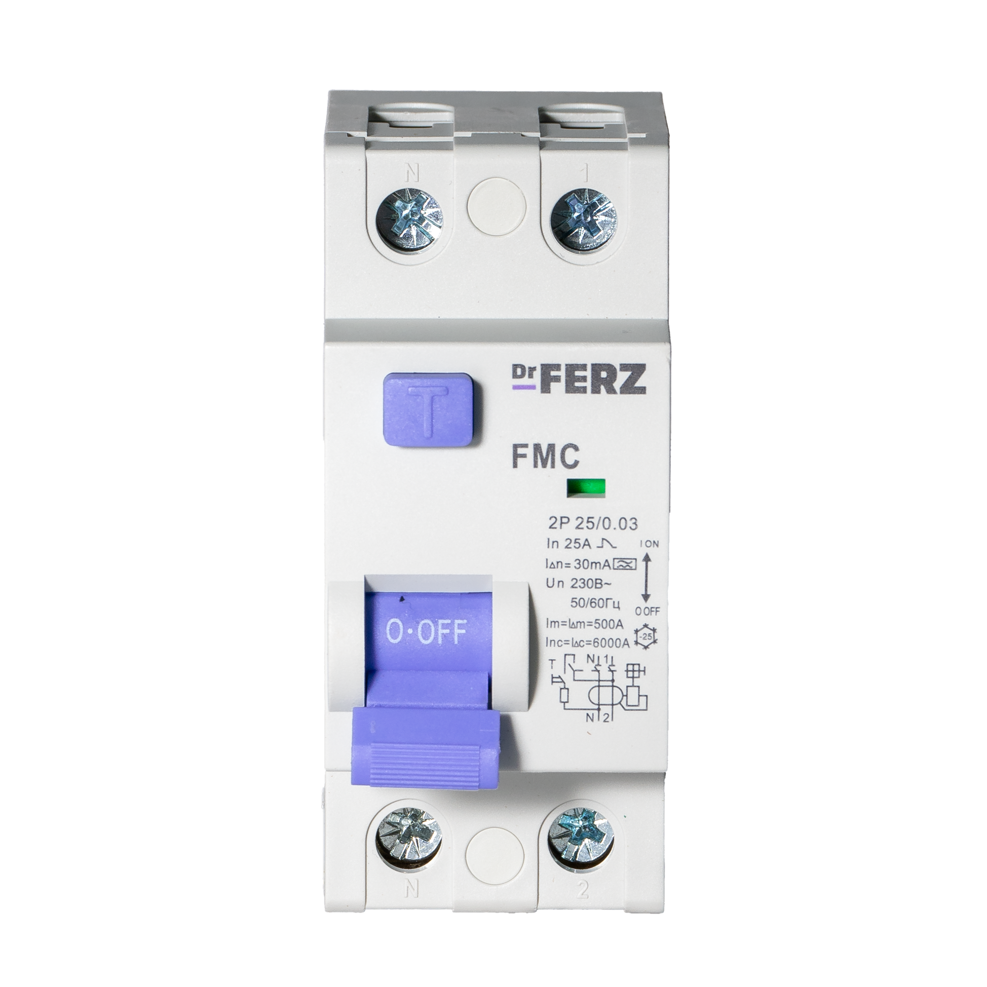 Устройство защитного отключения Dr.Ferz FMC-1P+N 25A 30mA 6kA A 2M / 22100296FERZ — фото 2