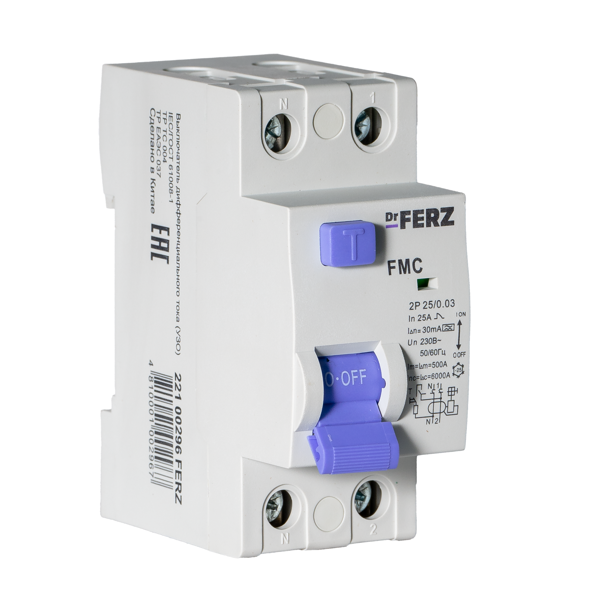 Устройство защитного отключения Dr.Ferz FMC-1P+N 25A 30mA 6kA A 2M / 22100296FERZ