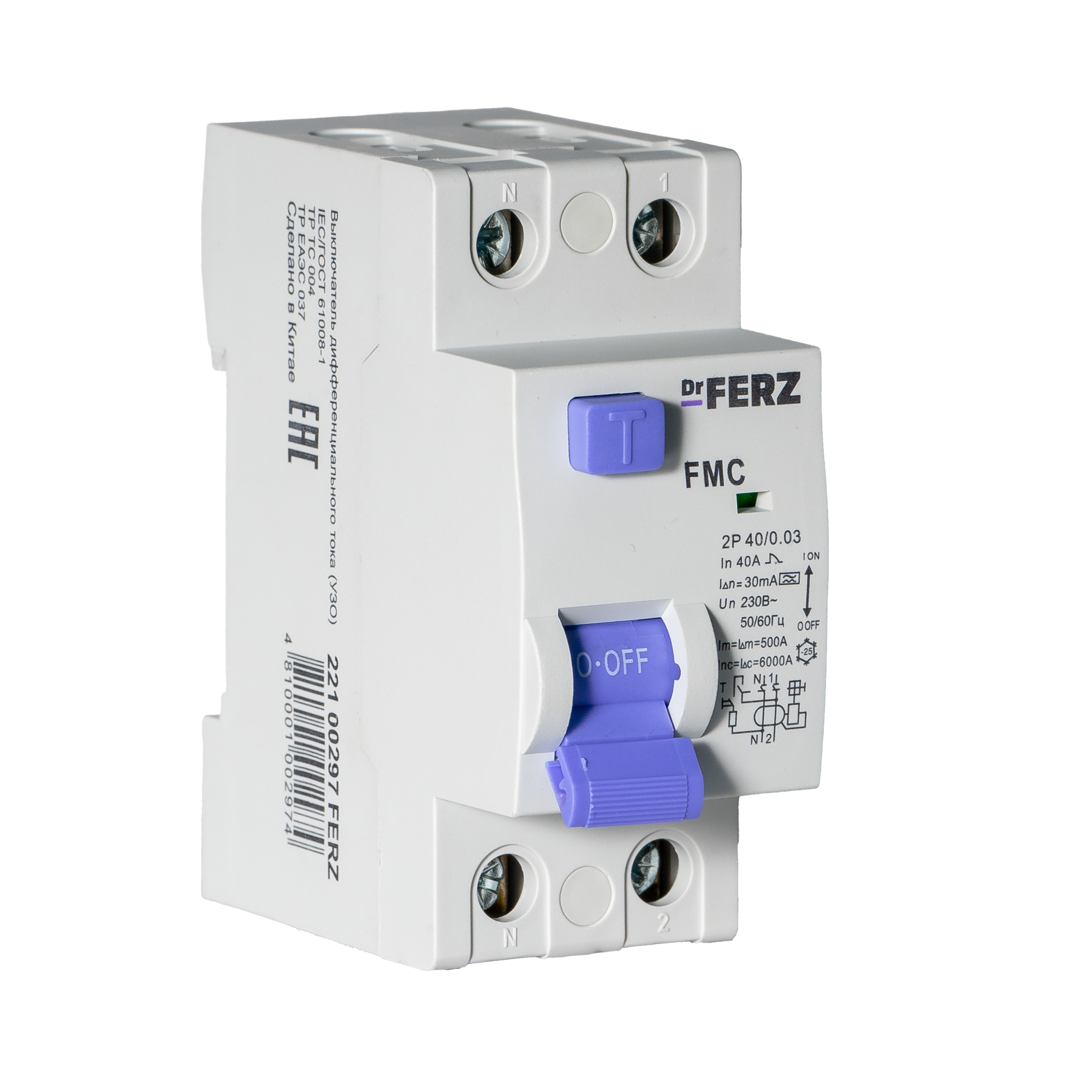 Устройство защитного отключения Dr.Ferz FMC-1P+N 40A 30mA 6kA A 2M / 22100297FERZ