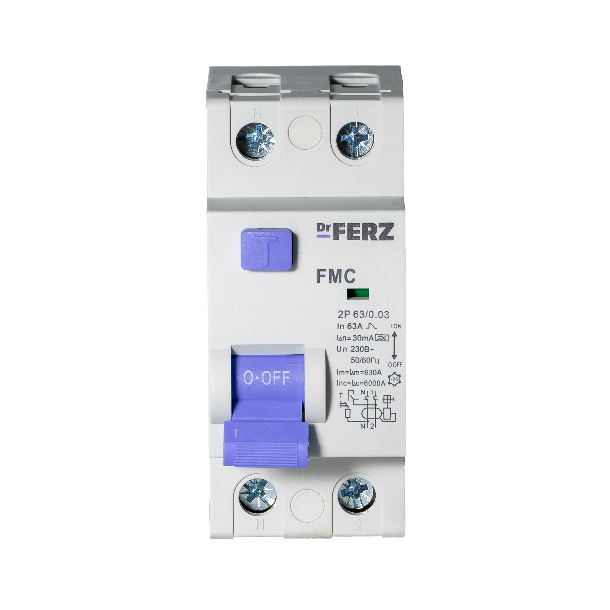 Устройство защитного отключения Dr.Ferz FMC-1P+N 63A 30mA 6kA A 2M / 22100298FERZ — фото 2