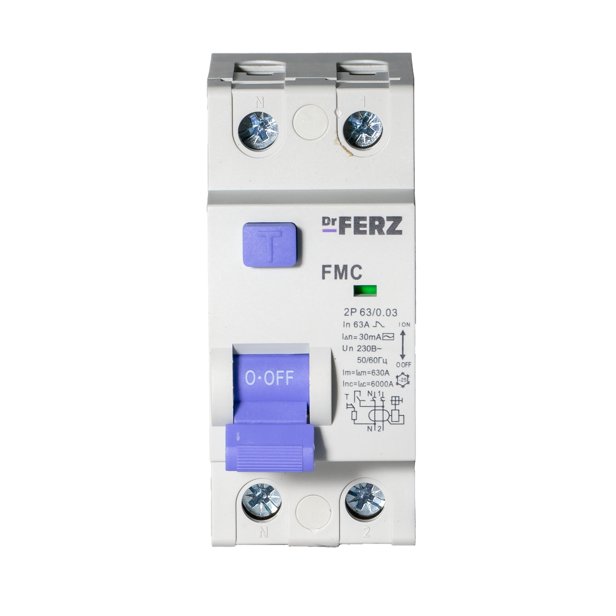 Устройство защитного отключения Dr.Ferz FMC-1P+N 63A 30mA 6kA AC 2M / 22100292FERZ — фото 2
