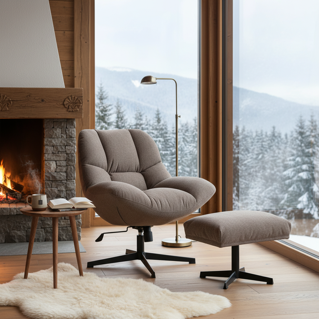 Кресло мягкое Tetchair Relax с пуфом велюр/букле (бежевый) — фото 2
