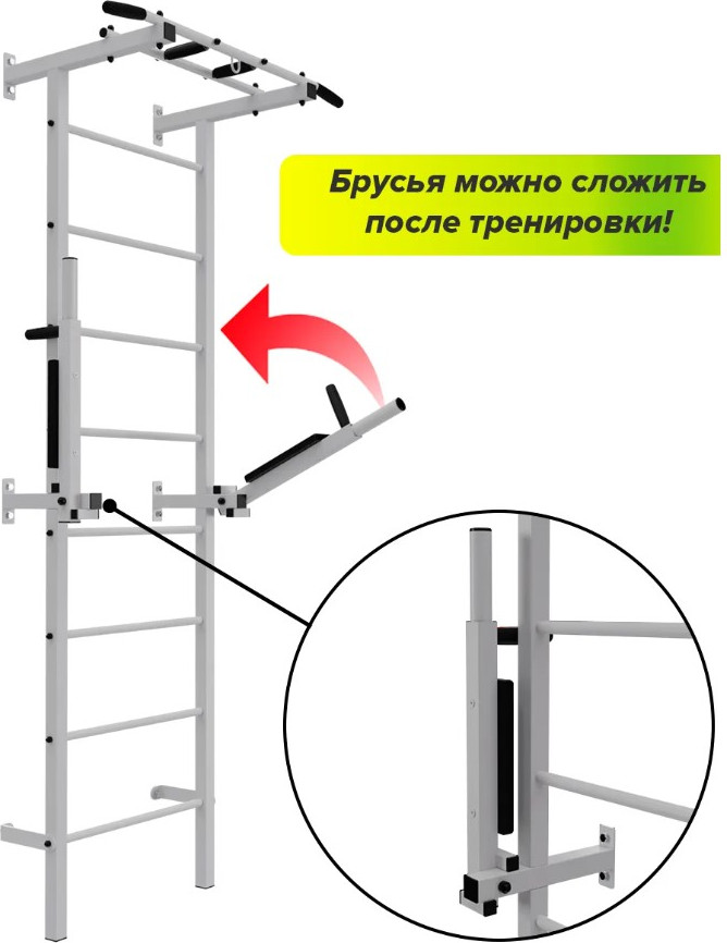 Шведская стенка Absolute Champion Атлант Люкс / АЧ 8133 (белый с черными ручками, подлокотники черные) — фото 3