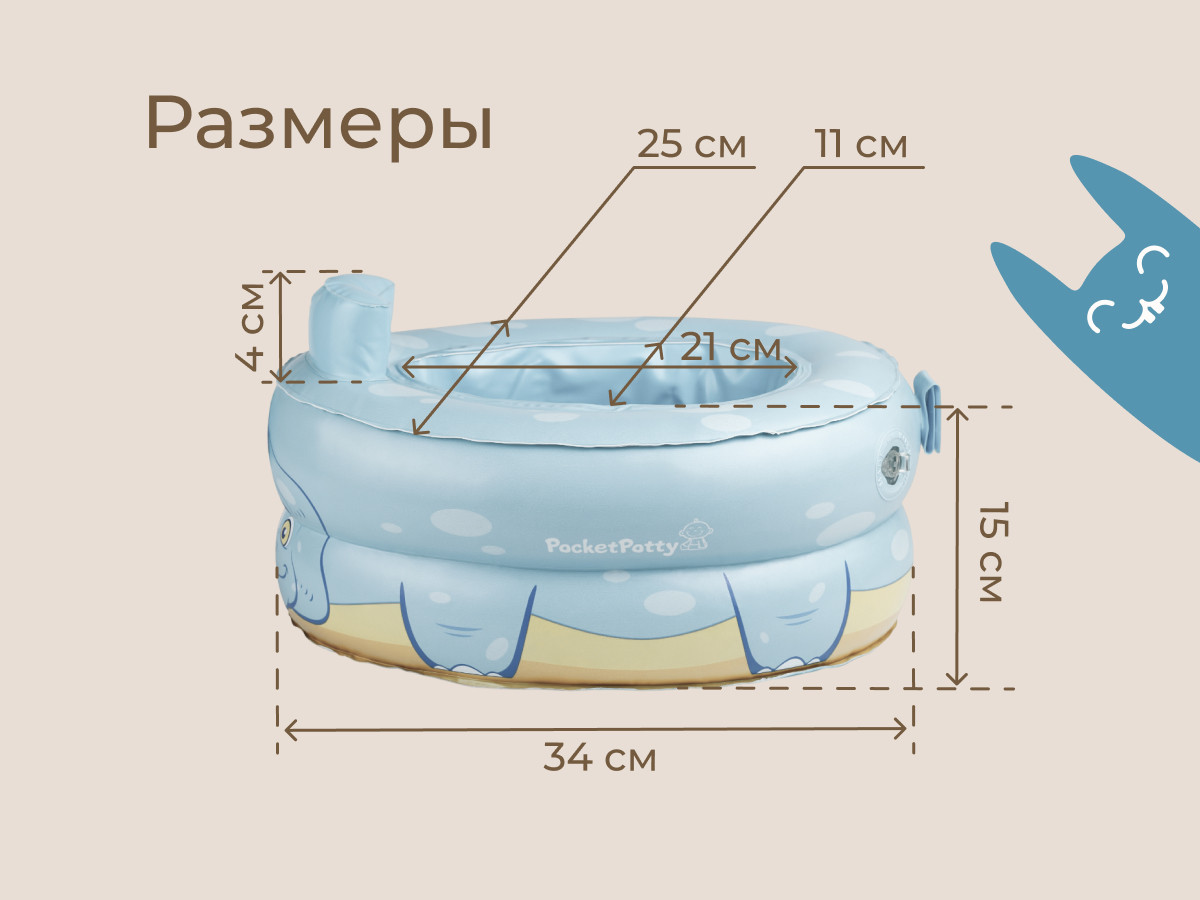 Дорожный горшок ROXY-KIDS PocketPotty Динозавр / PP-3102B (серо-голубой) — фото 4