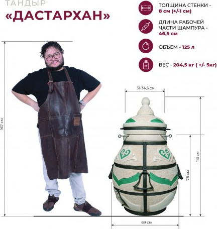 Тандыр Амфора Дастархан с откидной крышкой и термометром — фото 5