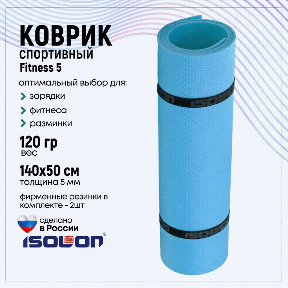 Коврик для йоги и фитнеса Isolon Fitness (140x50x0.5см, голубой) — фото 2
