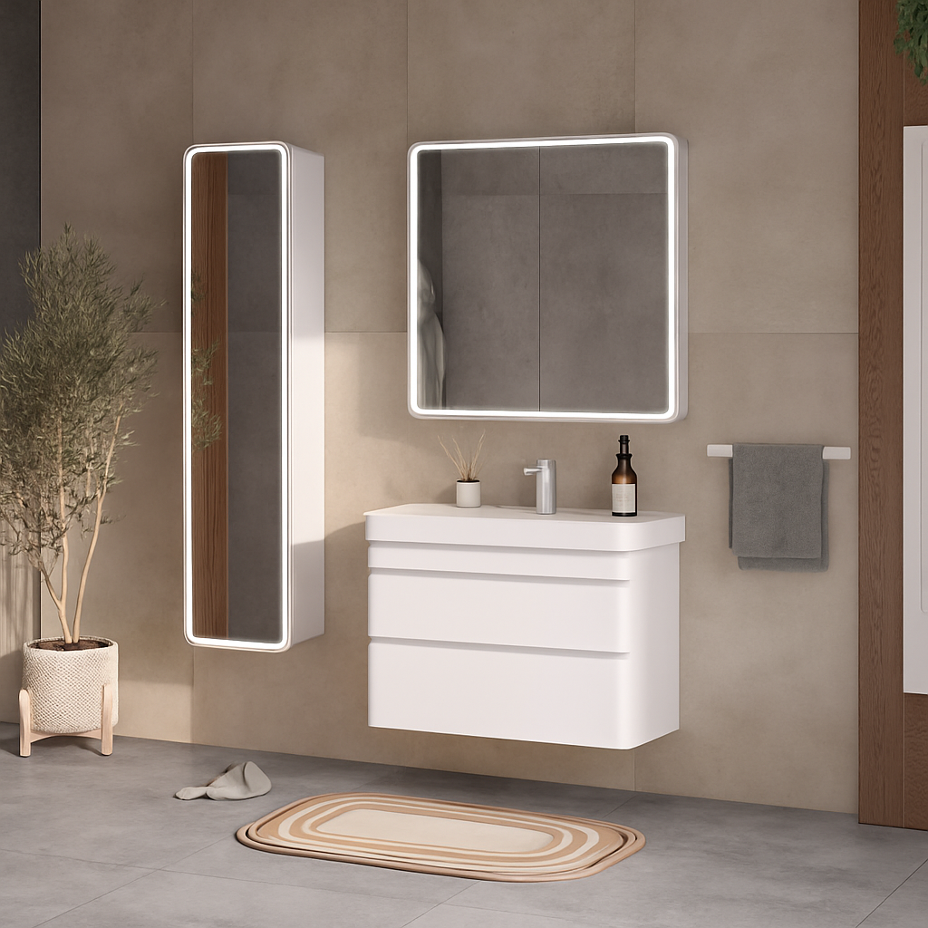 Тумба с умывальником EQUIL Eltoro White 70.2Y 9595 + Volna Найс 70 (подвесная) — фото 2