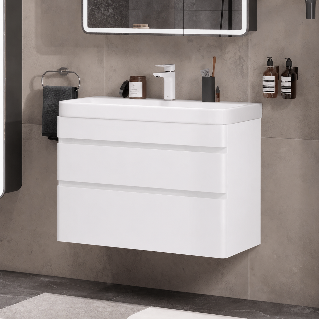 Тумба с умывальником EQUIL Eltoro White 80.2Y 9595 + Volna Найс 80 (подвесная) — фото 2