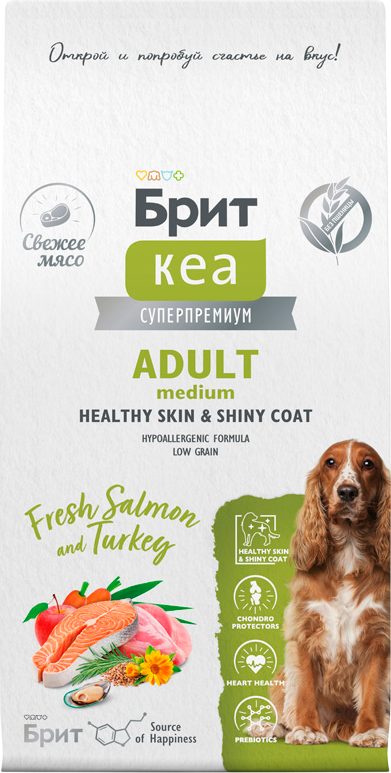 Сухой корм для собак Брит Кеа Dog Adult Medium Healthy Skin Shiny Coat / 6010179 (12кг)