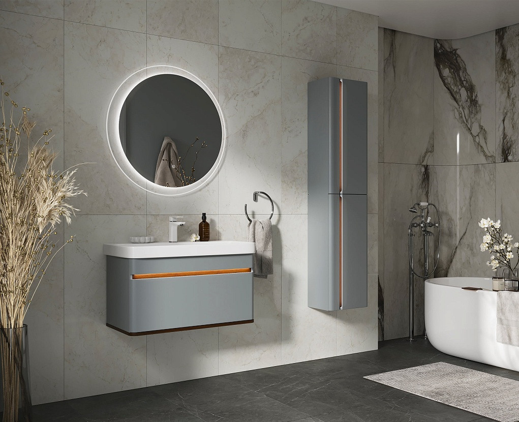 Тумба с умывальником EQUIL Elegante 80.1Y 9595 + Volna Найс 80 (мэйджик/дуб голиано, подвесная) — фото 5