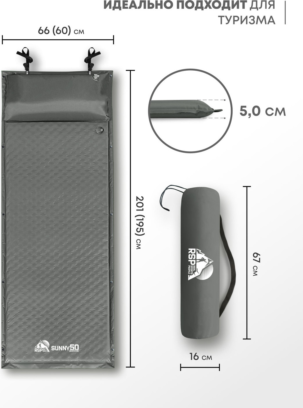 Туристический коврик RSP Outdoor Sunny 50 / M-SUN-50-G (серый) — фото 3