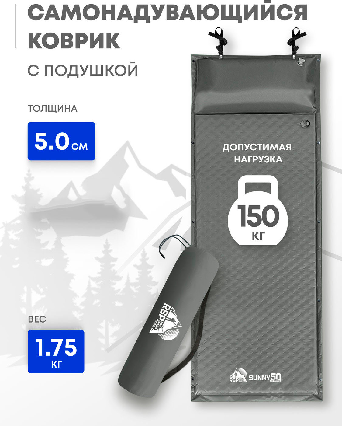 Туристический коврик RSP Outdoor Sunny 50 / M-SUN-50-G (серый) — фото 2