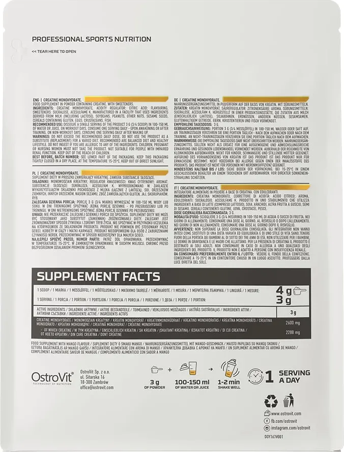 Креатин OstroVit Monohydrate (300г, манго) — фото 3