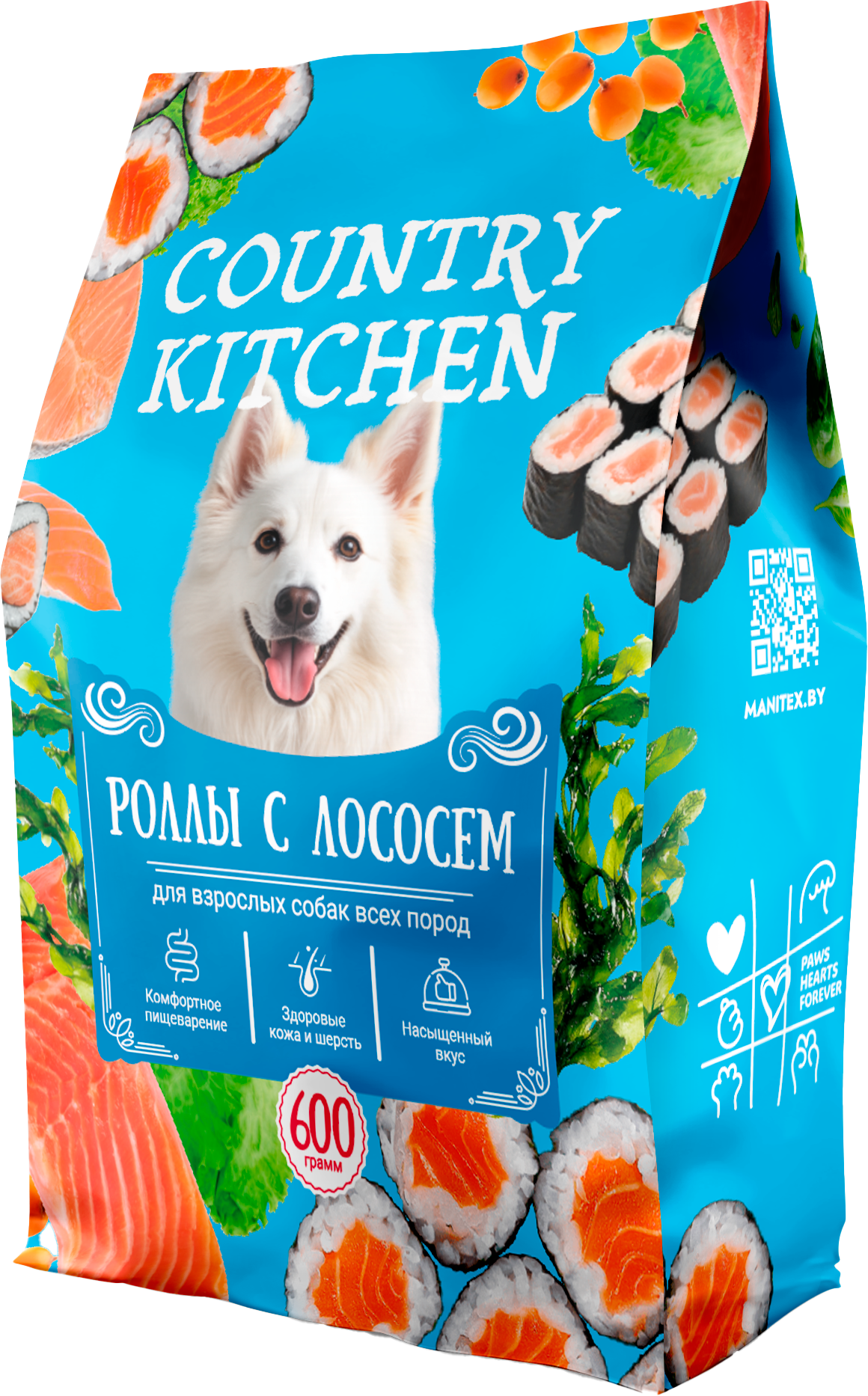 Сухой корм для собак Manitex Country Kitchen Для всех пород Ролл с лососем (600г)