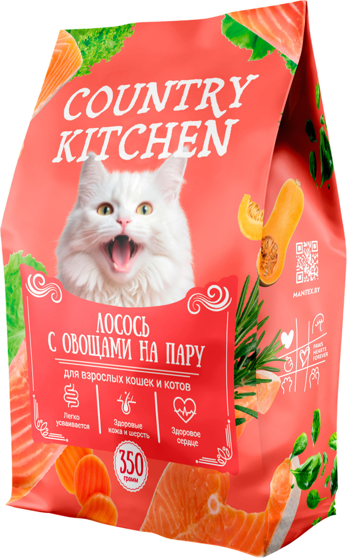 Сухой корм для кошек Manitex Country Kitchen Для взрослых Лосось с овощами на пару (350г)
