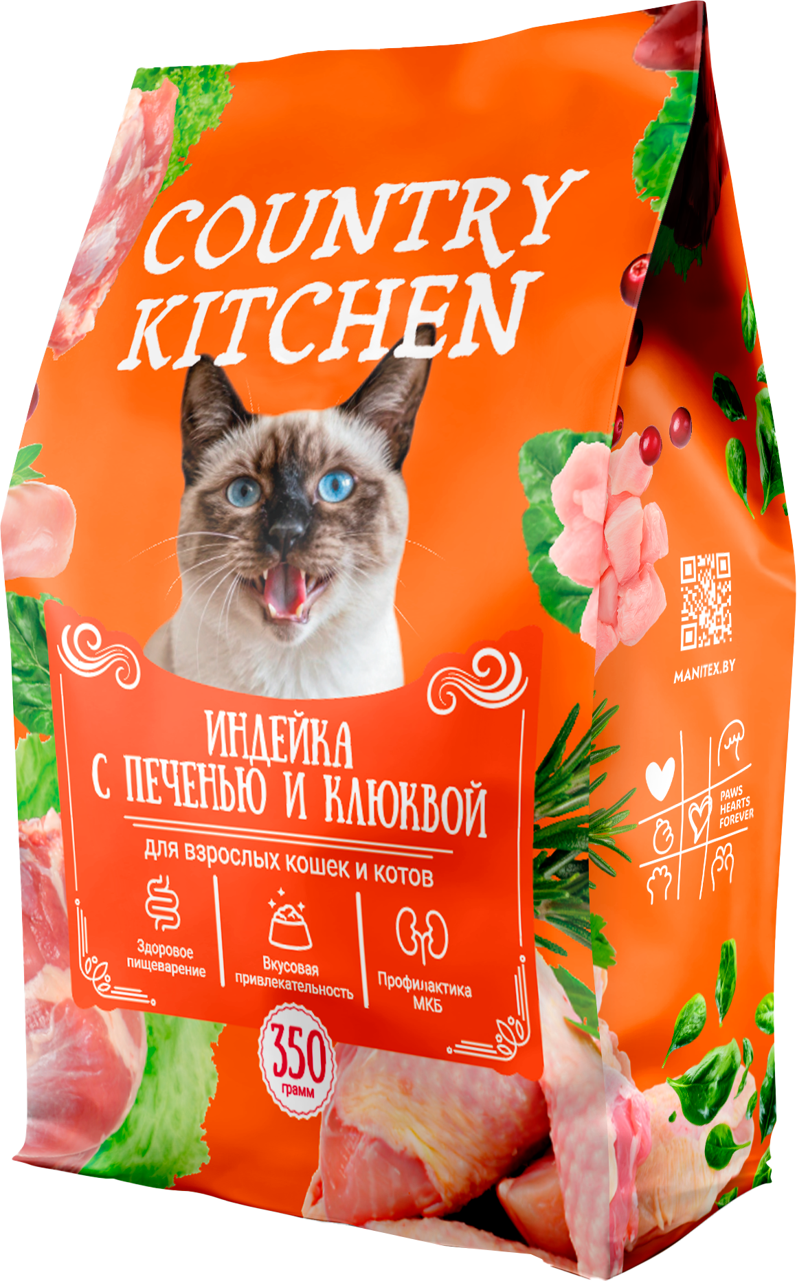 Сухой корм для кошек Manitex Country Kitchen Для взрослых Индейка с печенью и клюквой (350г)