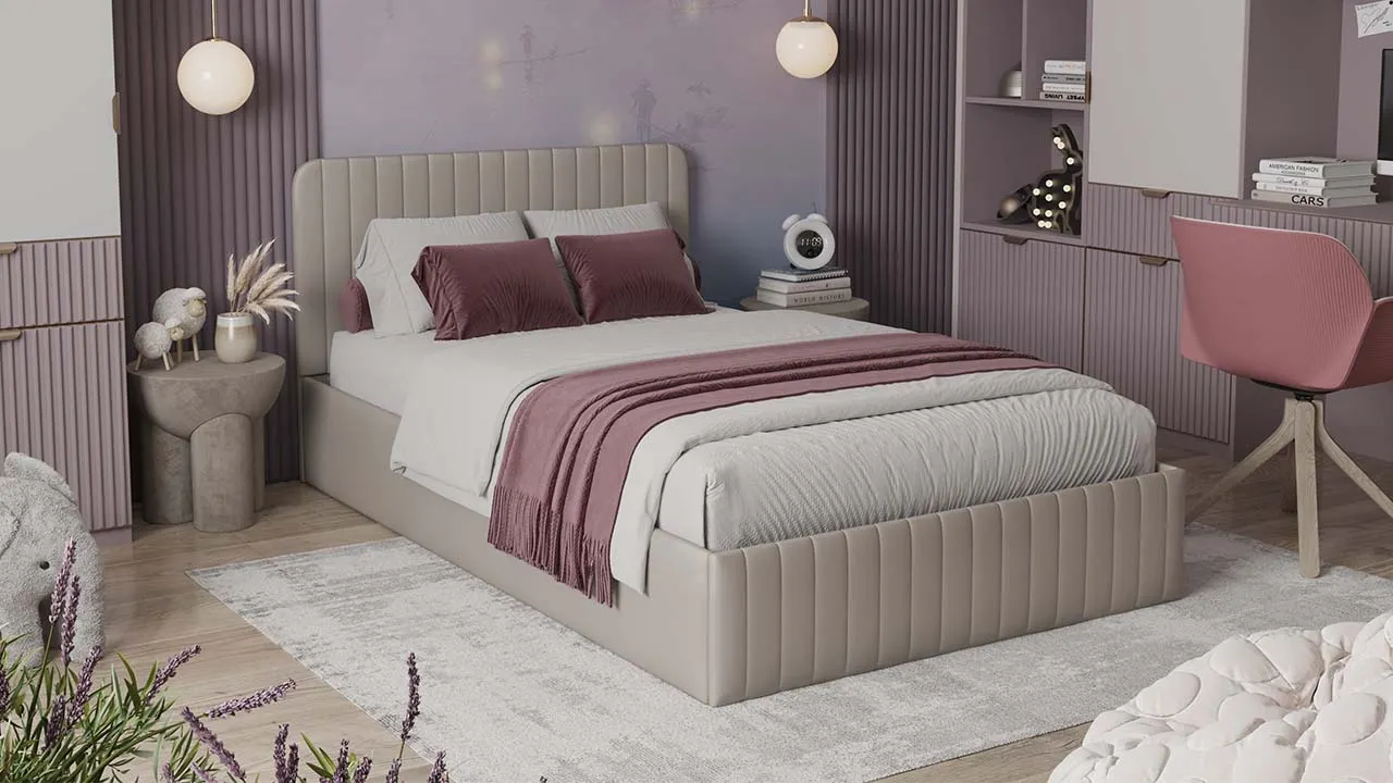 Полуторная кровать ТриЯ Шелли с ПМ 1200 Тип 1 (велюр Confetti Cream) — фото 4