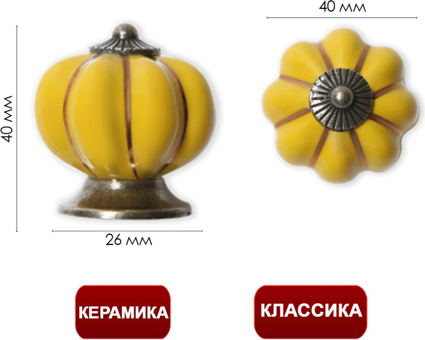 Ручка для мебели Tundra Peony Ceramics 001 / 2768101 (желтый) — фото 2