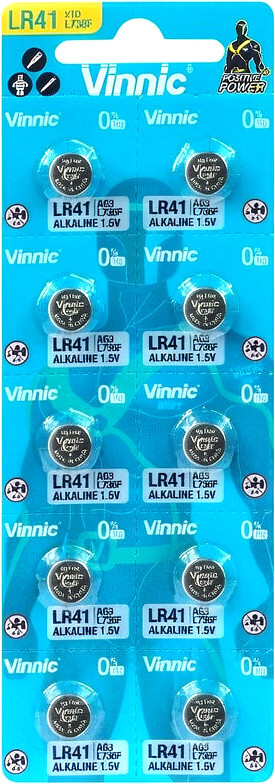 Комплект батареек Vinnic AG3/LR41(392) Alkaline 1.5V (10шт)