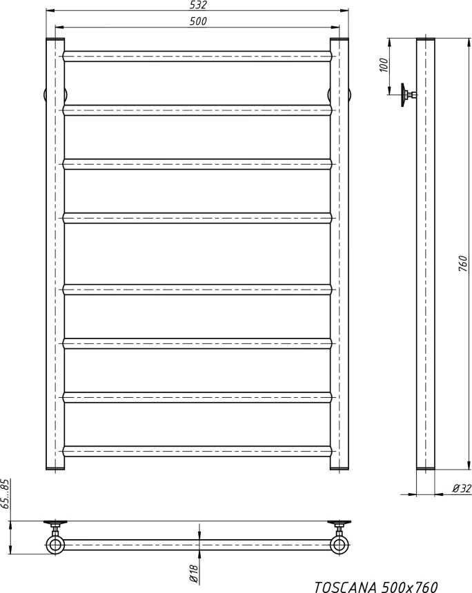 Полотенцесушитель водяной Stinox Toscana 50x80 / tos80ls (латунь сатин) — фото 3