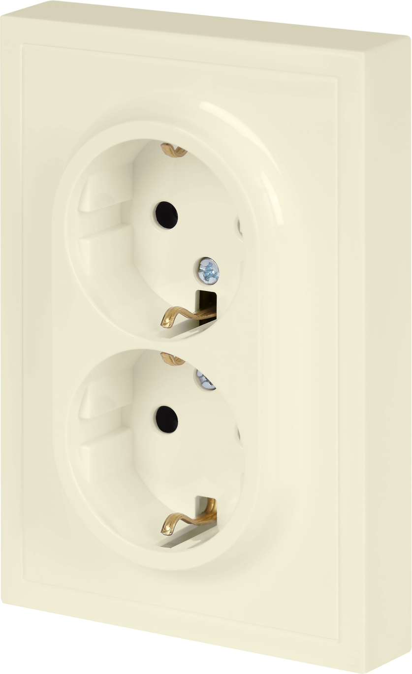 Розетка ЭРА Galaxy 15-2105-02 2X2P+E Schuko IP20 16А-250В / Б0070699 (слоновая кость) — фото 2