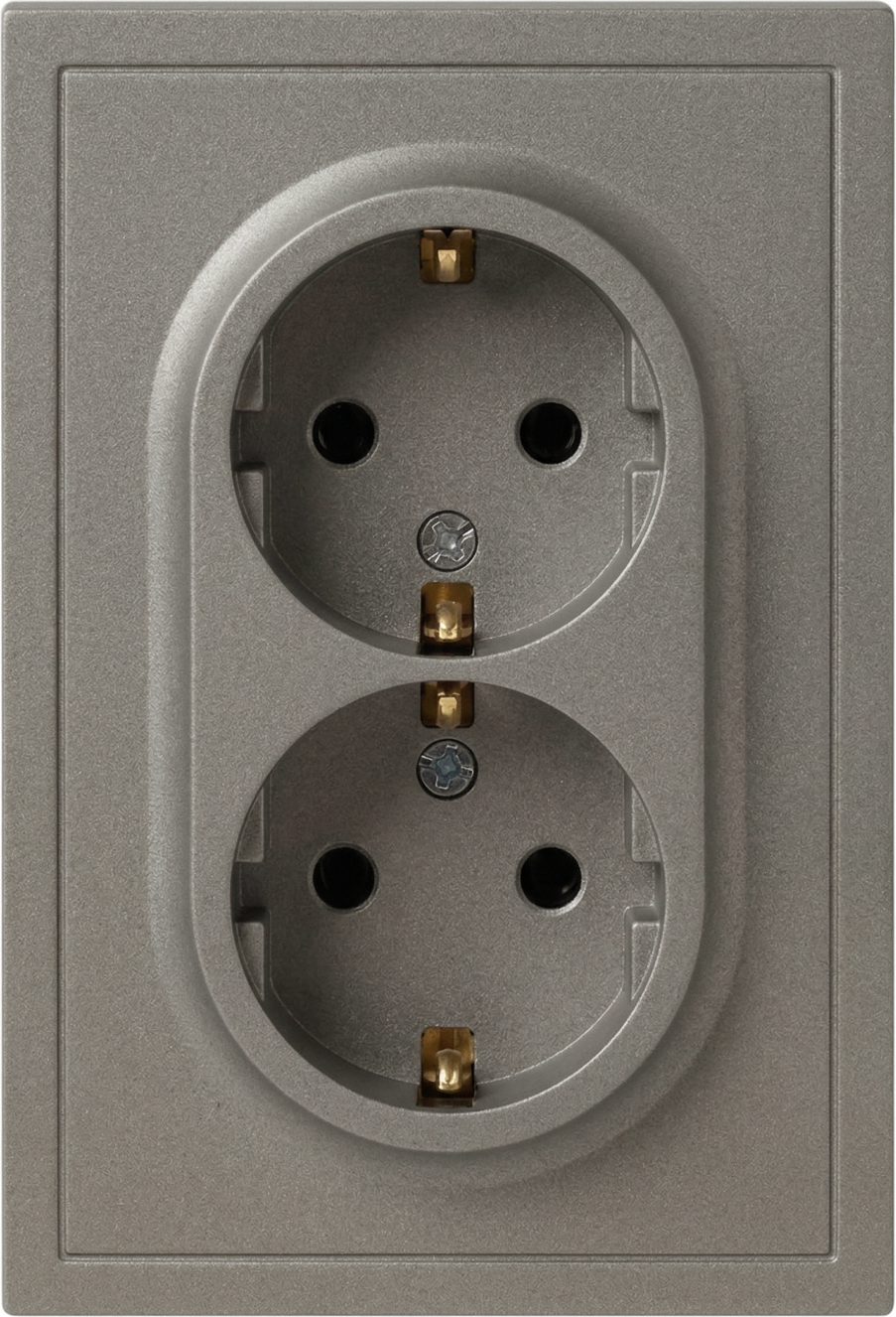 Розетка ЭРА Galaxy 15-2105-07 2X2P+E Schuko IP20 16А-250В / Б0070709 (титан)
