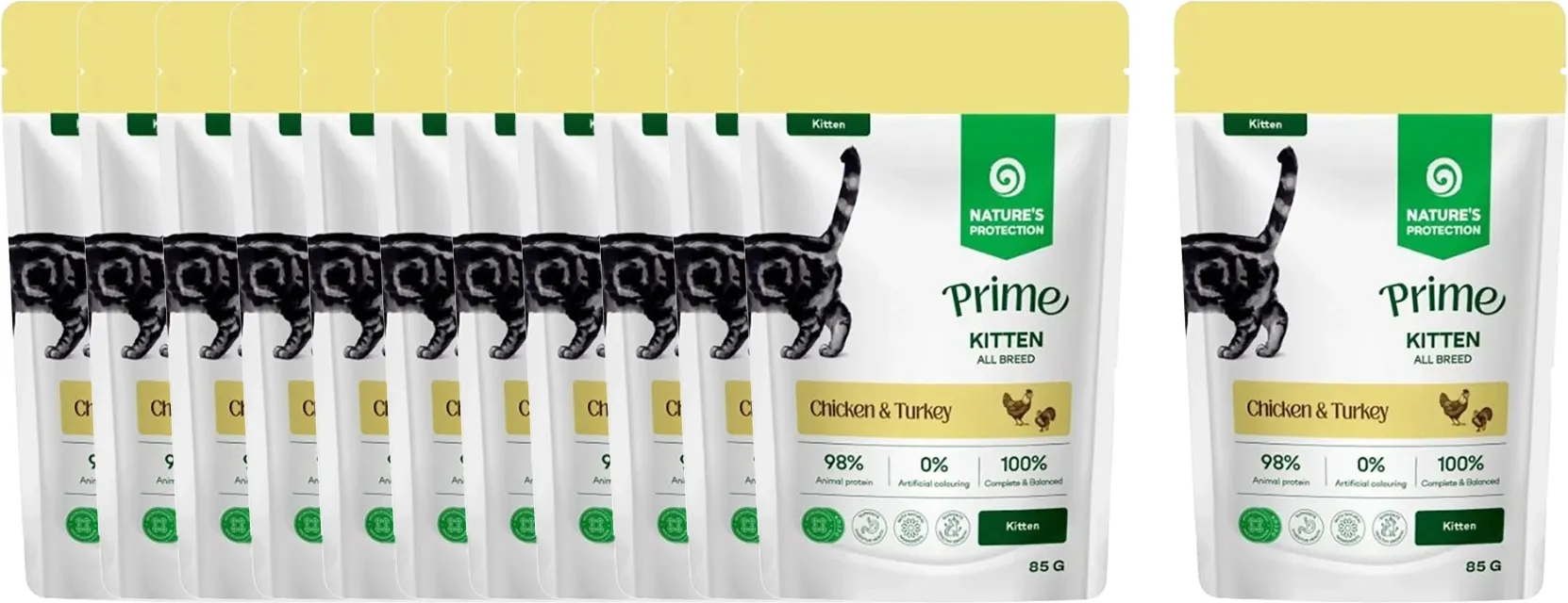 Влажный корм для кошек Nature's Protection Prime Kitten Кусочки в соусе курица индейка (12x85г) — фото 2