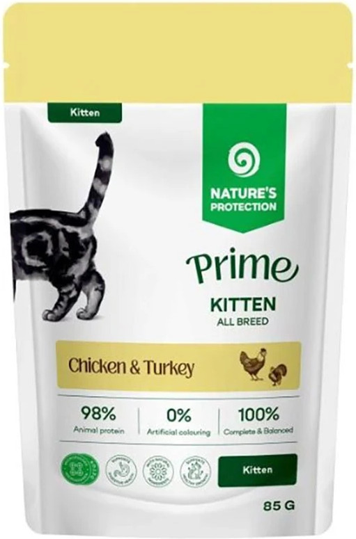 Влажный корм для кошек Nature's Protection Prime Kitten Кусочки в соусе курица индейка (12x85г) — фото 3