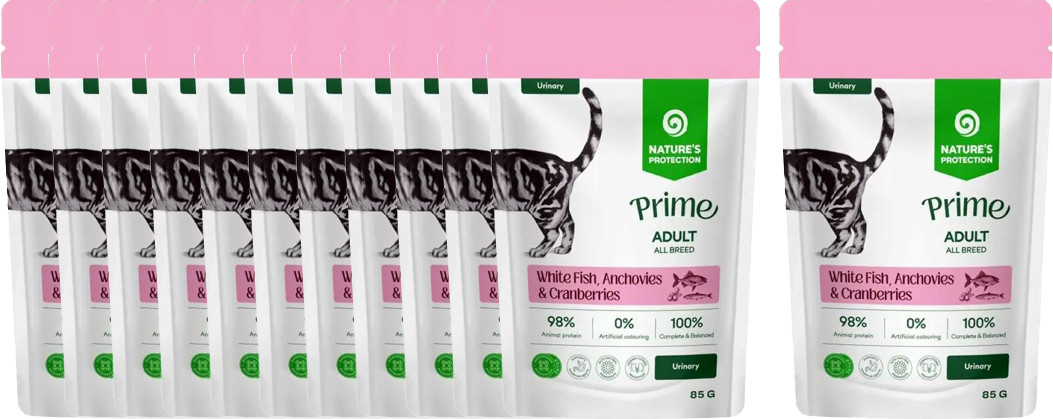 Влажный корм для кошек Nature's Protection Prime Urinary Кусочки в соусе белая рыба, анчоусы, клюква (12x85г) — фото 2