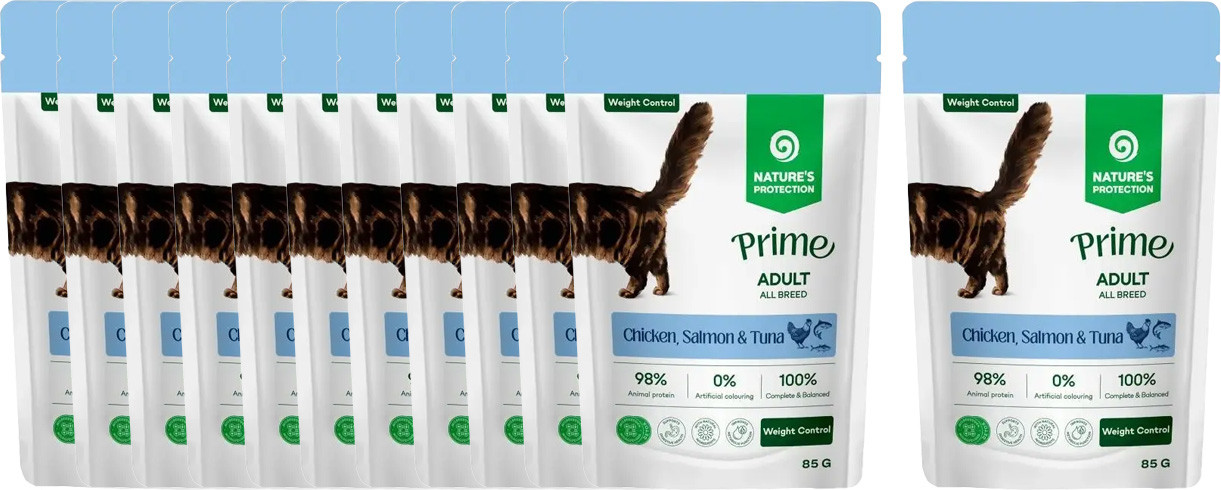 Влажный корм для кошек Nature's Protection Prime Weight Control Кусочки в соусе курица, лосось, тунец (12x85г) — фото 2