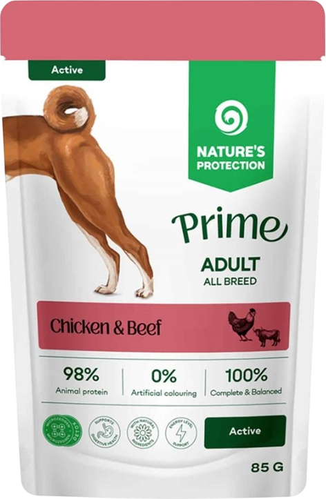 Влажный корм для собак Nature's Protection Prime Active Кусочки в соусе курица, говядина (12x85г) — фото 3