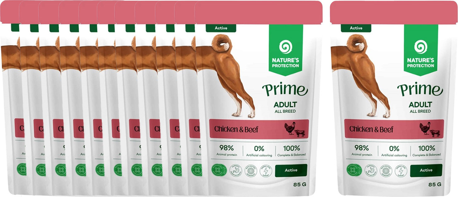 Влажный корм для собак Nature's Protection Prime Active Кусочки в соусе курица, говядина (12x85г) — фото 2