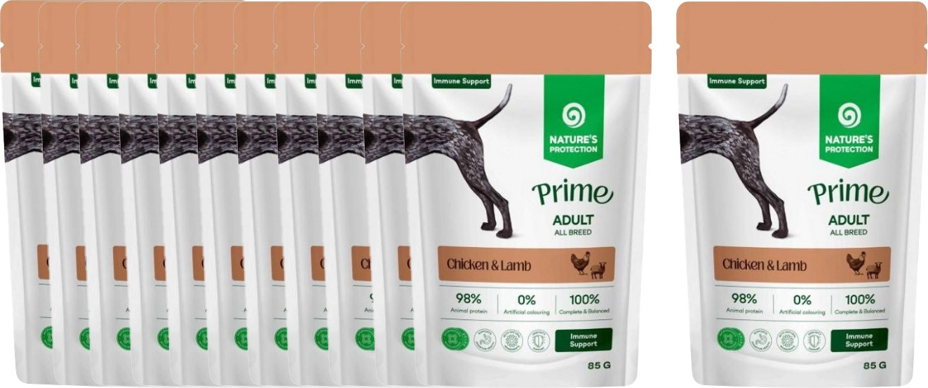 Влажный корм для собак Nature's Protection Prime Immunity Support Кусочки в соусе курица, ягненок (12x85г) — фото 2