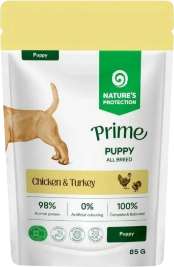 Влажный корм для собак Nature's Protection Prime Puppy Dogs Кусочки в соусе курица, индейка (12x85г) — фото 3
