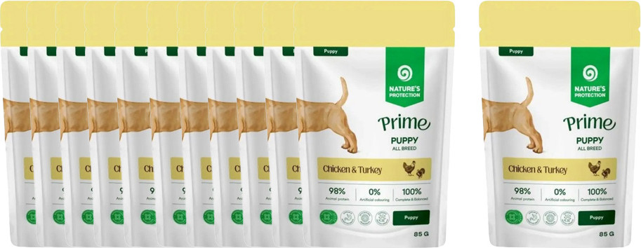 Влажный корм для собак Nature's Protection Prime Puppy Dogs Кусочки в соусе курица, индейка (12x85г) — фото 2