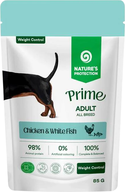 Влажный корм для собак Nature's Protection Prime Weight Control Кусочки в соусе курица, белая рыба (12x85г) — фото 3
