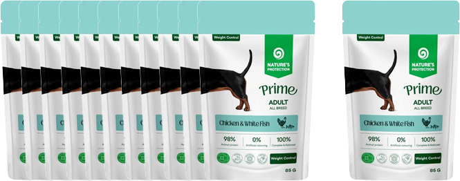 Влажный корм для собак Nature's Protection Prime Weight Control Кусочки в соусе курица, белая рыба (12x85г) — фото 2