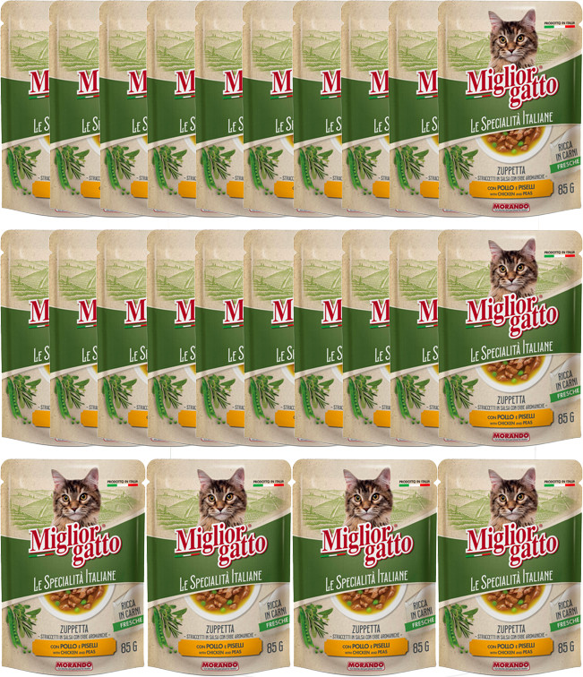 Влажный корм для кошек Miglior Gatto Le Specialit Italiane Полоски в соусе с курицей и горохом (24x85г) — фото 2
