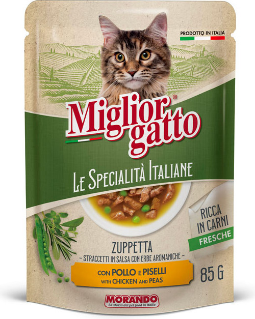 Влажный корм для кошек Miglior Gatto Le Specialit Italiane Полоски в соусе с курицей и горохом (24x85г) — фото 3