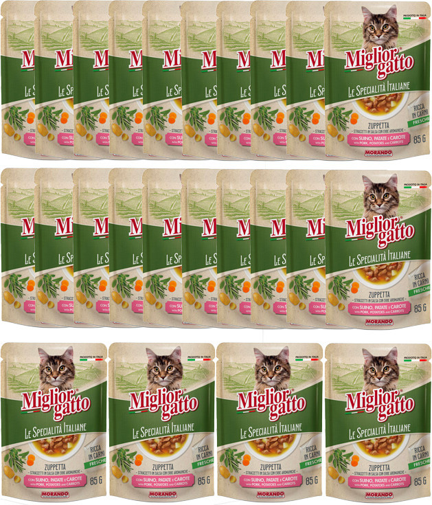 Влажный корм для кошек Miglior Gatto Le Specialit Italiane Полоски в соусе свин./картоф./морк. (24x85г) — фото 2